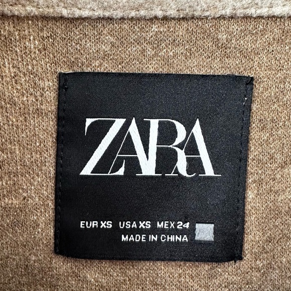ZARA tan Whipstitch Embroidered Longline Collared Shirt Jacket - Picture 6 of 6